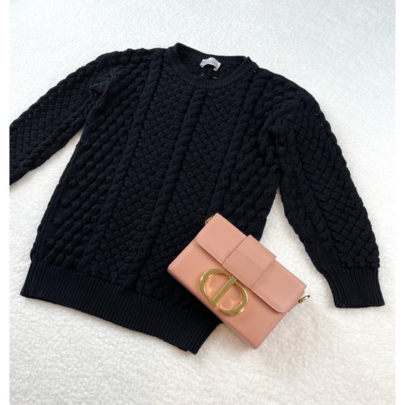 RED Valentino Sweaters - RED VALENTINO • Black Chunky Knit Crewneck Sweater